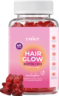 Hair Glow Biotin + B12 & 8 Essentials Gummies – 45 Gummies, 121 g